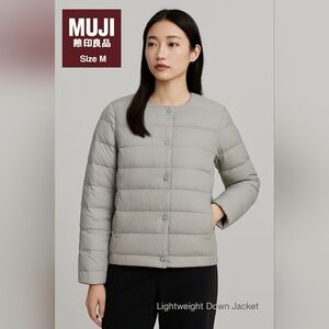 Muji Women's Light Gray Puffer Jacket Size M